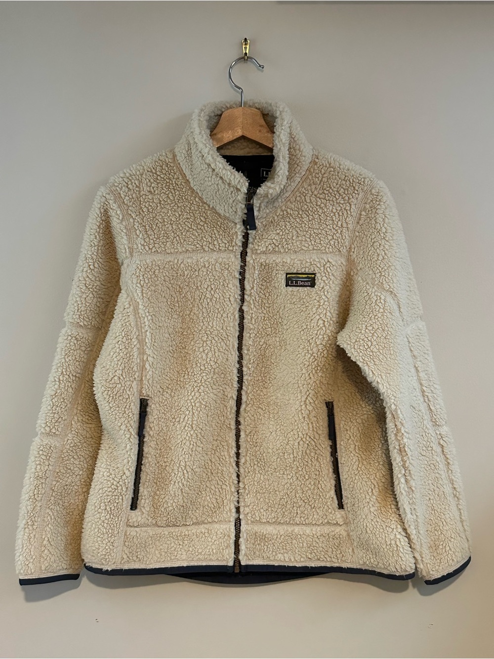 L.L. Bean Cream Sherpa Full-Zip Lined Fleece Jacket